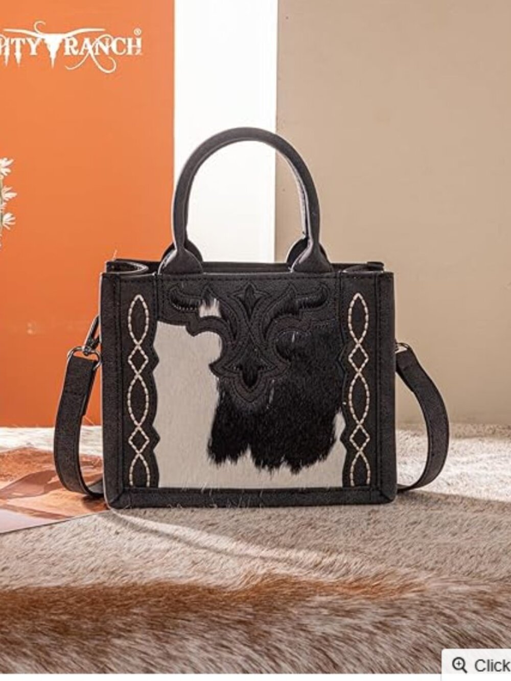 Cowhide Mini Tote Crossbody Bag-Black NWT
